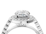 White gold Oval Halo Milgrain Solitaire with Bezel Set Side Stones and Pave Band_26