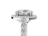 White gold Oval Halo Milgrain Solitaire with Bezel Set Side Stones and Pave Band_26