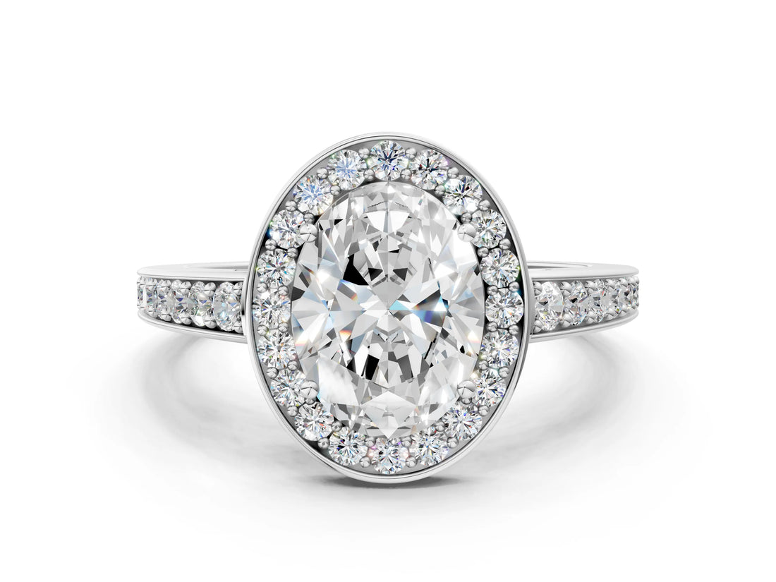 White gold Oval Halo Pavé Diamond Engagement Ring with Bezel Setting_36
