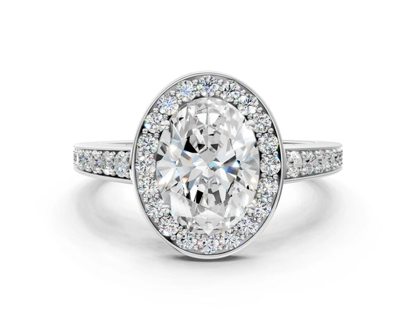 White gold Oval Halo Pavé Diamond Engagement Ring with Bezel Setting
