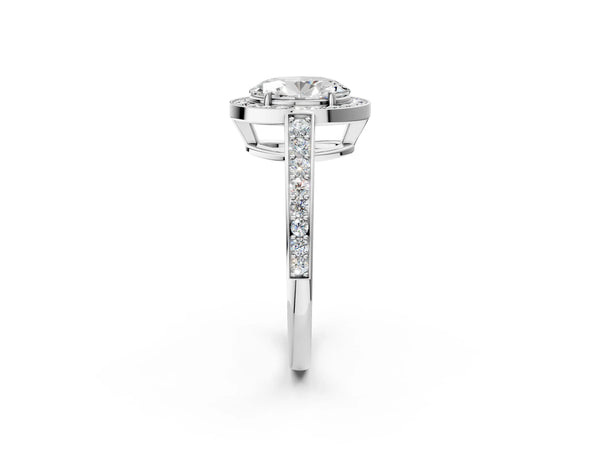 White gold Oval Halo Pavé Diamond Engagement Ring with Bezel Setting