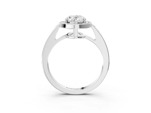 White gold Oval Halo Pavé Diamond Engagement Ring with Bezel Setting