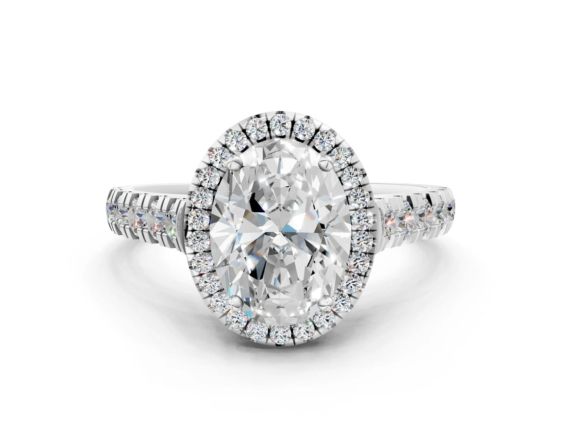White gold Oval Halo Pavé Diamond Engagement Ring with Four-Prong Setting_26