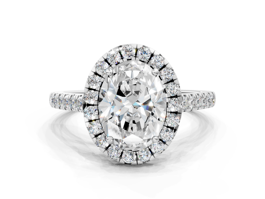 White gold Oval Halo Pavé Diamond Engagement Ring with Four-Prong Setting_3