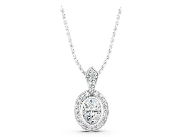 White gold Oval Halo Pavé Diamond Pendant