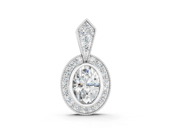 Silver Oval Halo Pavé Diamond Pendant