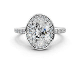 White gold Oval Halo Pave Band Solitaire Ring with Prong Setting_65