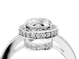 White gold Oval Halo Pave Band Solitaire Ring with Prong Setting_70