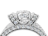 White gold Oval Halo Pave Diamond Engagement Ring with Milgrain Detailing_53