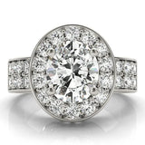 White gold Oval Halo Pave Diamond Ring with Four-Prong Setting 1