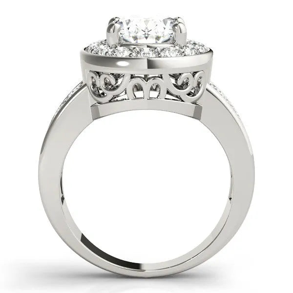 White gold Oval Halo Pave Diamond Ring with Four-Prong Setting