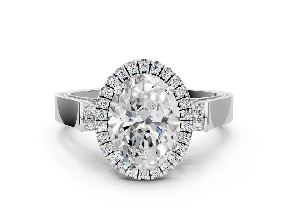 White gold Oval Halo Pave Split Shank Prong Setting Ring_87