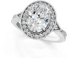 White gold Oval Halo Round Diamond Milgrain Pave Engagement Ring_10