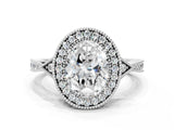 White gold Oval Halo Round Diamond Milgrain Pave Engagement Ring_15