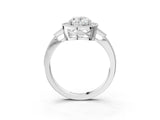 White gold Oval Halo Round Diamond Milgrain Pave Engagement Ring_18