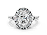 White gold Oval Halo Round Diamond Milgrain Pave Engagement Ring_31