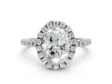 White gold Oval Halo Round Diamond Pavé Band Four-Prong Ring_3