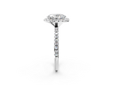 White gold Oval Halo Round Diamond Pavé Band Four-Prong Ring_5
