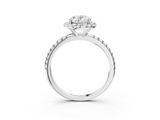 White gold Oval Halo Round Diamond Pavé Band Four-Prong Ring_6