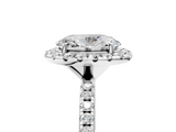 White gold Oval Halo Round Diamond Pavé Band Four-Prong Ring_8