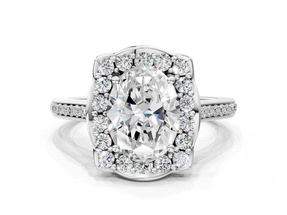 White gold Oval Halo Round Diamond Pave Band with Four-Prong Setting_38