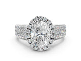 White gold Oval Halo Round Diamond Pave Band with Prong Setting_12