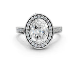 White gold Oval Halo Solitaire Diamond Ring with Pave Band and Bezel Setting_49