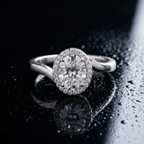 White gold Oval Halo Solitaire Diamond Ring with Split Shank and Prong Setting_22