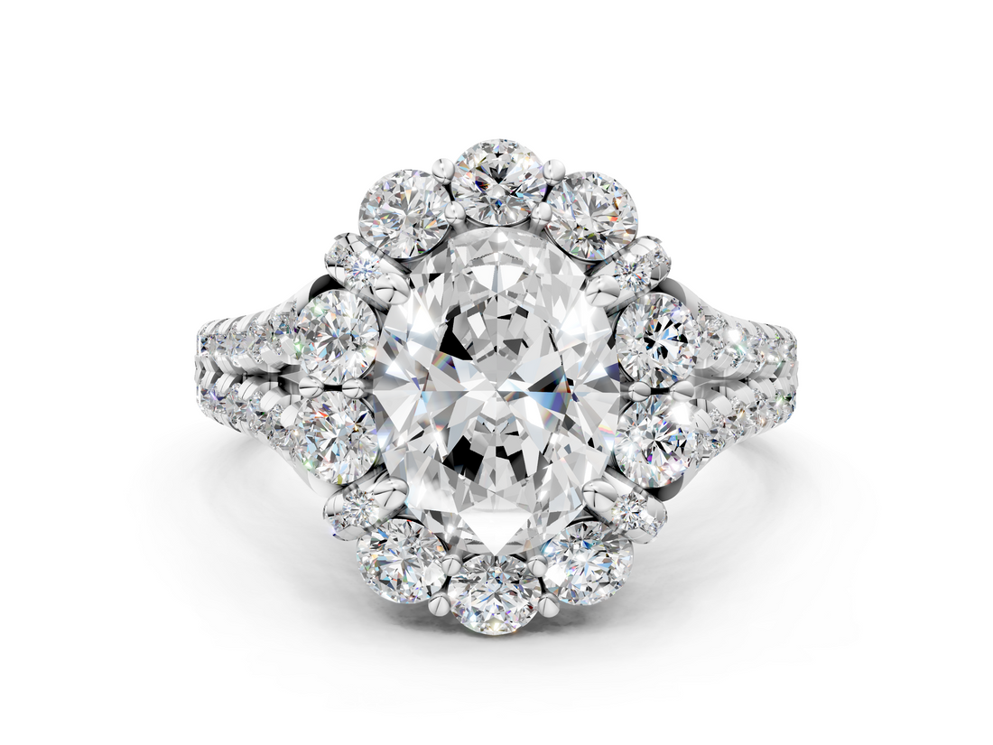 White gold Oval Halo Split Shank Diamond Engagement Ring with Pave Band and Four-Prong Setting_54