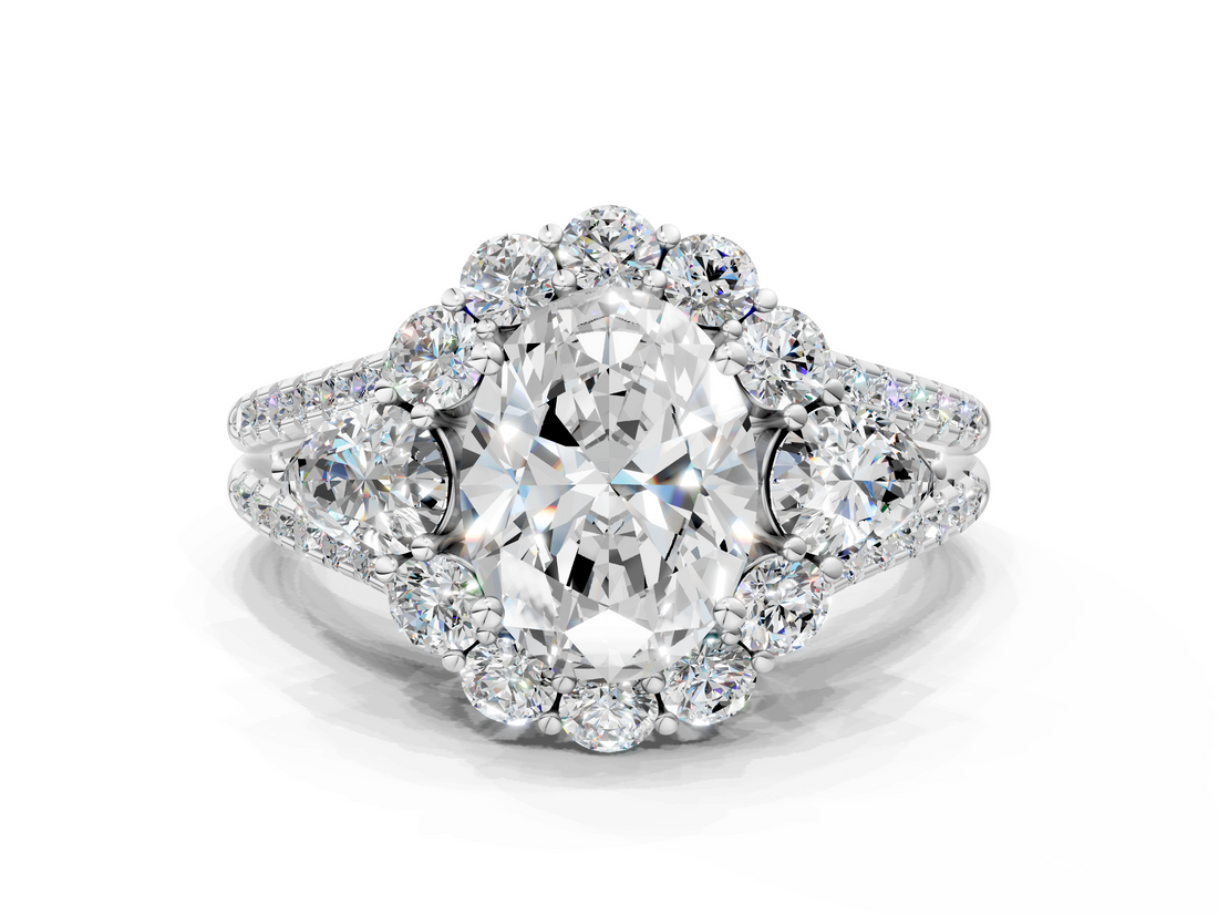White gold Oval Halo Split Shank Diamond Engagement Ring with Prong Setting_20