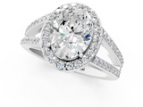 White gold Oval Halo Split Shank Diamond Ring with Four-Prong Setting_50
