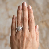 White gold Oval Halo Split Shank Diamond Ring with Milgrain Prong Setting_6