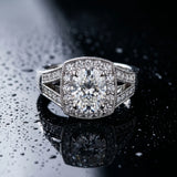 White gold Oval Halo Split Shank Diamond Ring with Milgrain Prong Setting_9