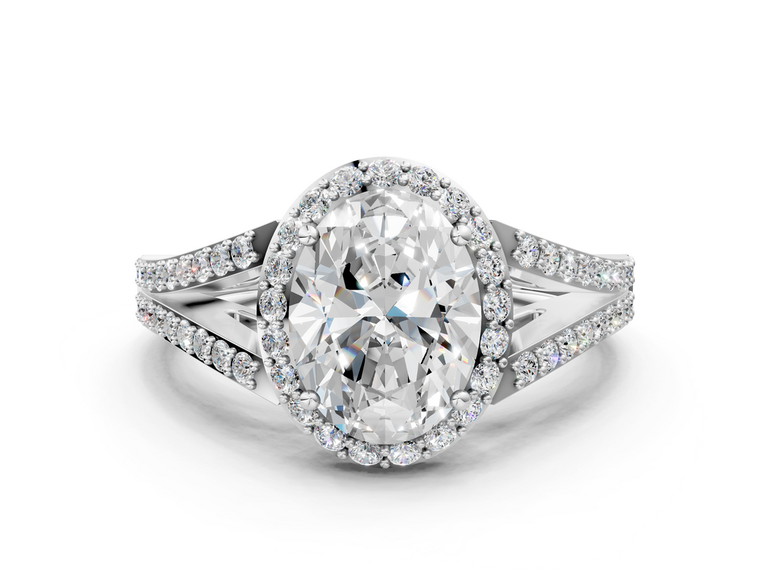 White gold Oval Halo Split Shank Diamond Ring with Prong Setting_20