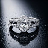 White gold Oval Halo Split Shank Diamond Ring with Prong Setting_9