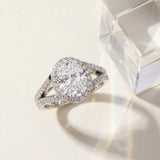 White gold Oval Halo Split Shank Pave Diamond Ring with Four-Prong Setting_15