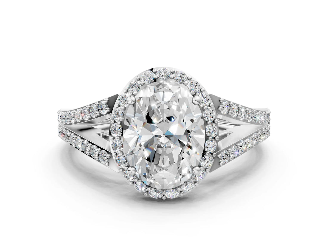 White gold Oval Halo Split Shank Pave Diamond Ring with Four-Prong Setting_64