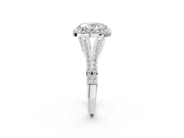 White gold Oval Halo Split Shank Pave Diamond Ring with Four-Prong Setting