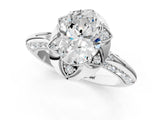 White gold Oval Halo Split Shank Pave Diamond Ring with Petal Prong Setting_20