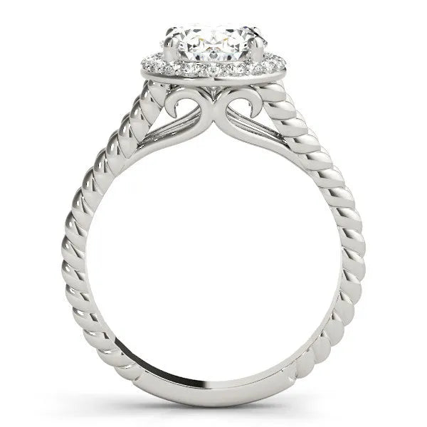 White gold Oval Halo Split Shank Twisted Band Prong Set Ring