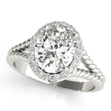 White gold Oval Halo Split Shank Twisted Band Prong Set Ring