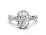 White gold Oval Halo Twist Band Solitaire Ring with Six-Prong Setting_32