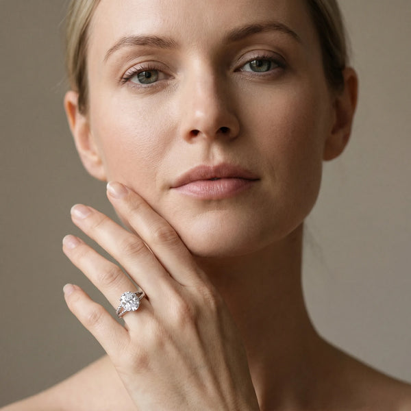 White gold Oval Halo Twisted Band Four-Prong Ring