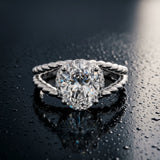 White gold Oval Halo Twisted Band Four-Prong Ring_15