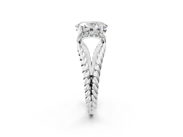 White gold Oval Halo Twisted Band Four-Prong Ring