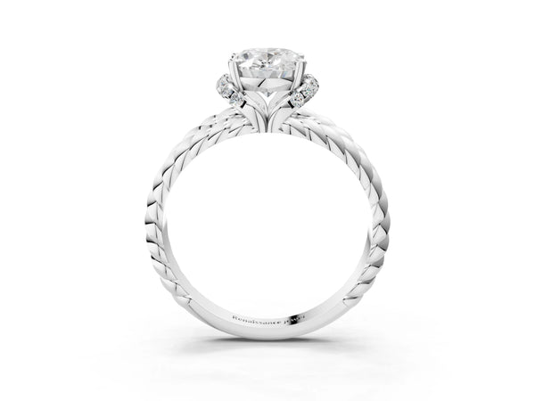 White gold Oval Halo Twisted Band Four-Prong Ring