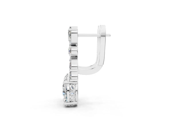 White gold Oval, Marquise and Round Diamond Huggie Drop Earrings