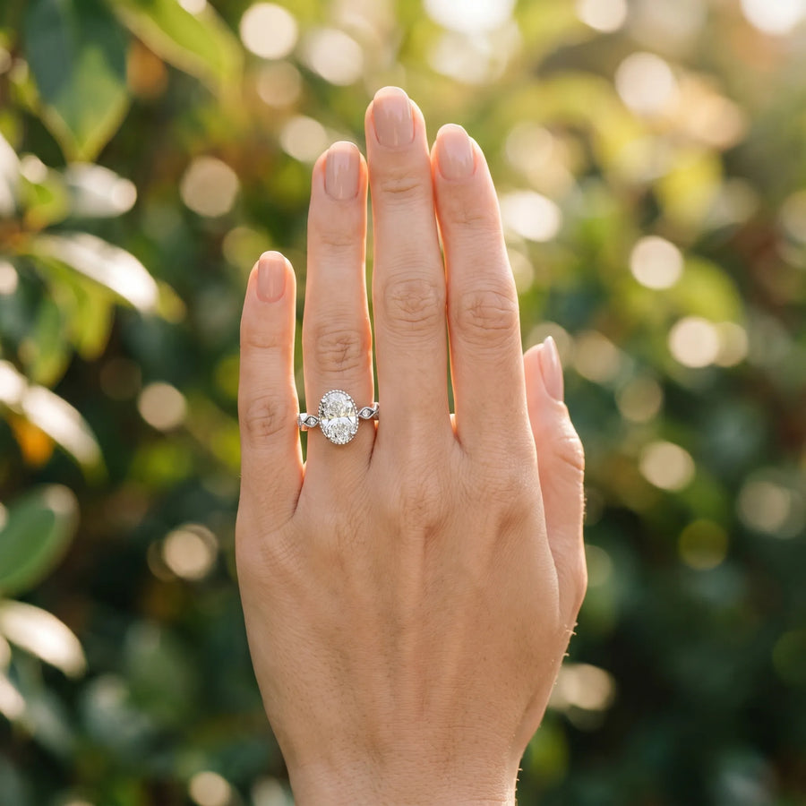 White gold Oval Milgrain Marquise Diamond Twist Band Ring
