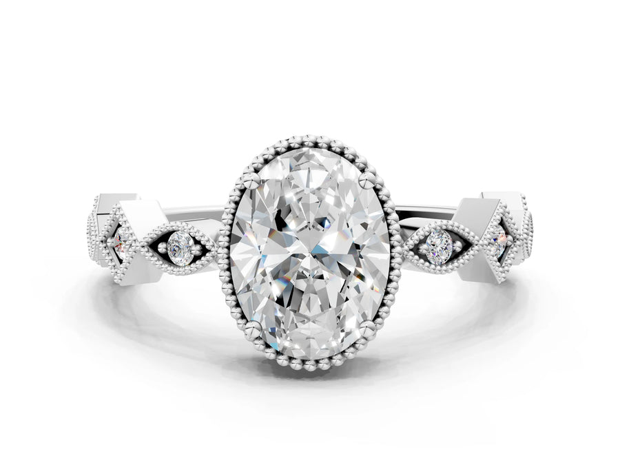 White gold Oval Milgrain Marquise Diamond Twist Band Ring