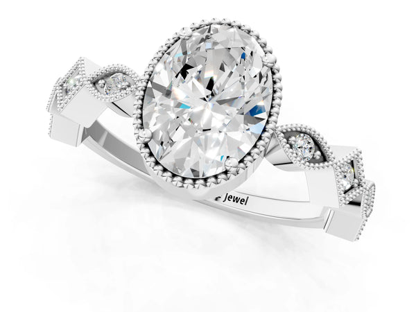 White gold Oval Milgrain Marquise Diamond Twist Band Ring